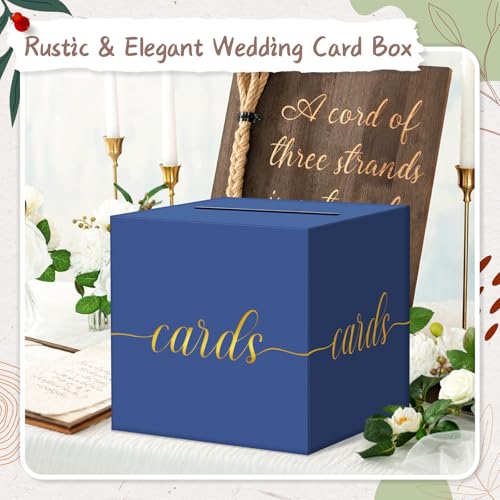 Elegant Card Box for Party, Gold Foil Graduation Card Box, Navy Blue - color: Blue and Gold Foil