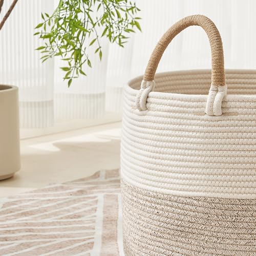 KAKAMAY Large Blanket Basket with Handles, Storage Basket for Living Room - color: Beige Mix