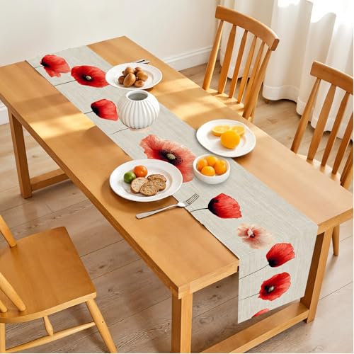 Floral Poppy Table Runner – Elegant Red Poppy-Inspired Dining Table Decor, Soft Linen-Look Fabric, 13x72 Inch, for Kitchen, Parties, Seasonal & Everyday Use - color: 05