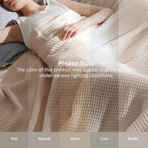 Bedsure 100% Cotton Twin XL Blanket, Waffle Weave, Beige, 66"x90" - color: 02 Beige, size: Twin XL (66" X 90")