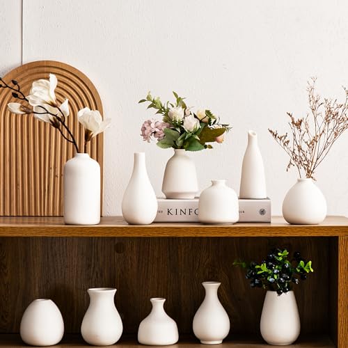 Ceramic Bud Vases, White Mini Vase Set of 11, Small Pottery Vases for Flowers Mini Ceramic Vases for Pampas Grass Vase Bulk for Wedding Table Centerpieces Decoration Boho Home Decor DIY Gift - color: A-white Bud Vases 11pcs