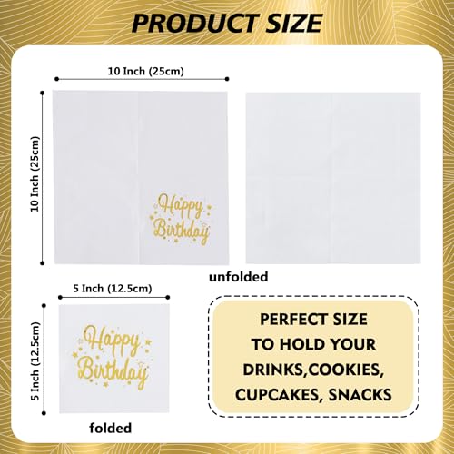 Vuzvuv 52 Pack Happy Birthday Cocktail Napkins Cursive Design - Birthday Party Dinner Hand Napkin with Gold Stampin for Party Supplies Decorations Table Decor(5" Folded 3 Ply- White) - color: Handwrite White