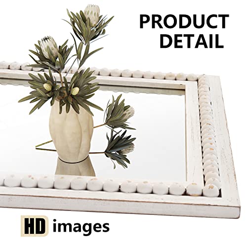 H HOMEWINS Rustic Wood Wall Mirror,Rectangle Bathroom Vanity Mirror - color: White, size: 30"L x 22"W