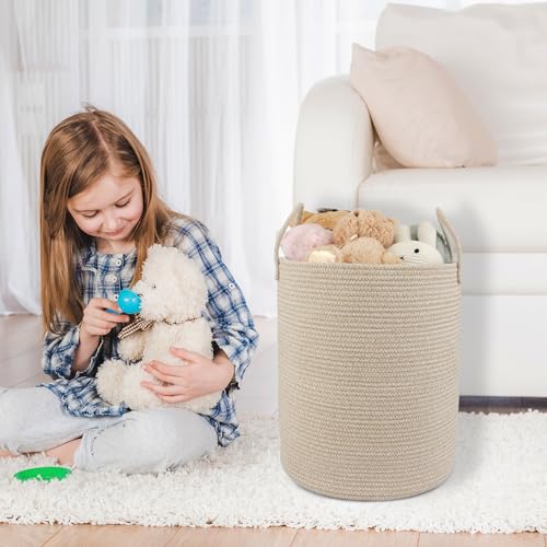 XUANGUO Cotton Rope Laundry Basket Hamper for Clothes, oatmeal - color: oatmeal, size: Regular