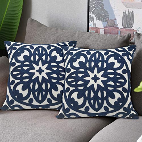 Alysheer Boho Embroidered Throw Pillow Cover 18"x18" Set of 2, Navy Blue - color: Navy, size: 18" x 18" (Pack of 2)