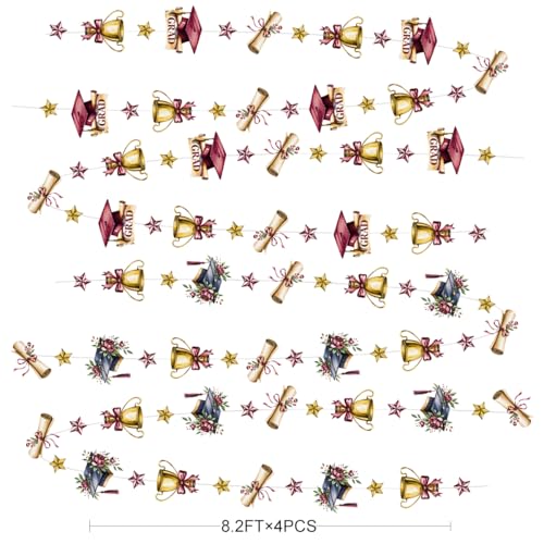 Maroon Gold Graduation Party Hanging Streamer Floral Burgundy Gold Star Grad Cap Garland Banner for Congrats Grad Class of 2026 You Did It We are So Proud of You Themed Party Decorations Supplies - color: Maroon Floral Grad