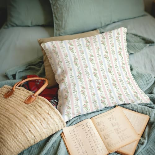 Pink and Blue Grandmillennial Flower Pillow Covers 18x18 - color: Blue Pink and Green-5, size: 18" x 18" (Pack of 1)