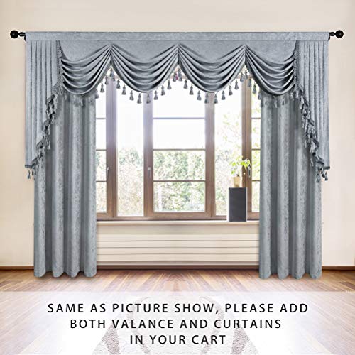 ELKCA Thick Chenille Window Curtains Valance for Living Room Silver Grey Waterfall Valance for Bedroom,Rod Pocket (W118inch, 1 Panel) - color: Valance,silver Grey, size: 118"W x 43"L (Pack of 1)