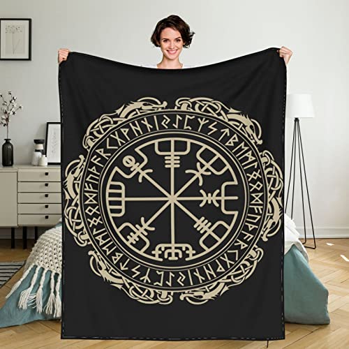 Viking Throw Blanket 50x40 Inch, Viking Design Magical Runic Compass Lightweight Soft Microfiber Throw Blanket with 18x18 Inch Pillowcase Perfect for Bed and Sofa - color: Viking Design Magical Runic Compass, size: 50"x40" Blanket for Kids