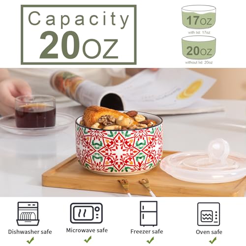 Ceramic Bowl with Lid, Microwave Safe, Set of 4 - color: color A1 - Set of 4