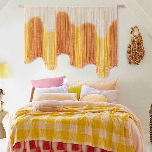 IOWER Macrame Wall Hanging Yellow Dip-Dyed Large For Living Room Boho Macrame Wall Decor 59" Wx37 L - color: Yellow