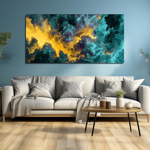 Ouzzlie Blue Wall Art Abstract Art for Living Room - color: yellow, size: 59"L x 29"W