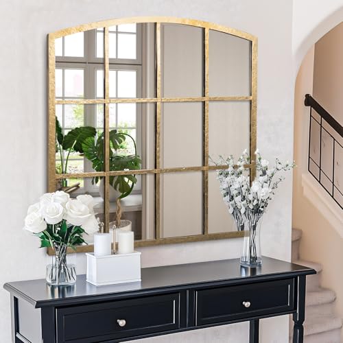 Hand-Forged Gold Window Pane Mirror, 36" x 36" Decorative Mirror - color: Forged Gold, size: 36"L x 36"W