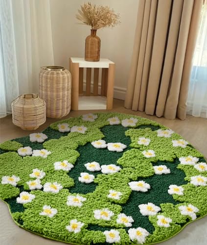Cute Green Floral Large Bathroom Rugs Bath Mat 3ft Non Slip Washable, Modern Chic Boho Aesthetic Trendy Funky Microfiber Shaggy Tufted Grass Rugs for Bedroom Dorm Nursery Bathroom Kitchen - size: Irregular-3ft