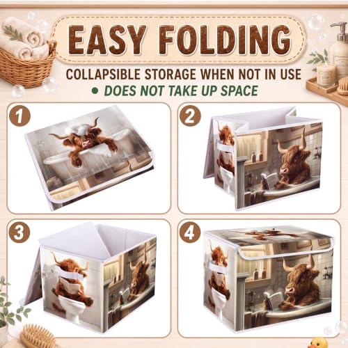 Briwooody Highland Cow Storage Bin with Lid and Carrying Handle - style: Bathroom Highland Cow