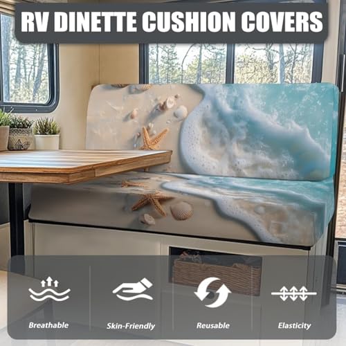 Beach Starfish Ocean Wave Print RV Dinette Cushion Covers Wear-Resistan Camper Cushion Slipcover Elastic 2 Seat Sofa Chair Cover 1 Backrest Covers and 1 Bench Covers - color: Beach Starfish Ocean Wave