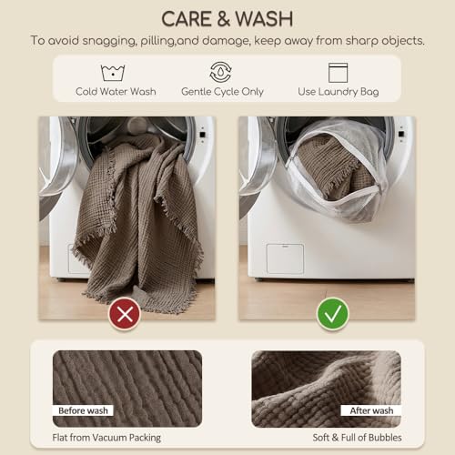 WDCOZY Muslin Blanket 100% Cotton Blankets Queen Size 4-Layer Breathable Lightweight Soft for Couch Boho Farmhouse Linen Tassels Ruffle Gauze Blankets 90x90 Inches Sage Green - color: Sage Green, size: Queen (90"x90")