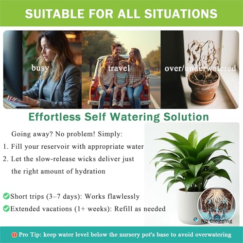 GreenShip 4 Pack Self Watering Planter Insert Watering Spikes, Watering Stakes with Wicking Rope, Plant Spikes for Indoor Outdoor Plants, Vacation Plant Watering Device for Planter Height 12" to 17" - size: Medium(4 Pack)