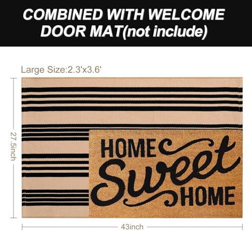LEEVAN 2.3'X3.6' Black and Tan Striped Woven Cotton Reversible Outdoor Rug - color: Black and Tan, size: 2'3" x 3'6"