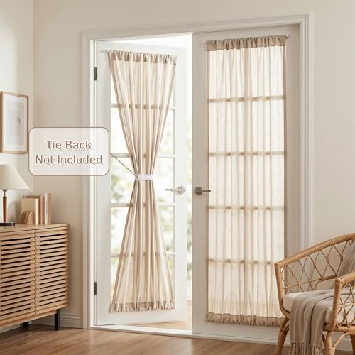 MYSKY HOME Oatmeal French Door Curtains for Door Window 72 Inch Length 2 Panels Semi Sheer Light Filtering Curtain for Bedroom Window Glass Rod Pocket for Kitchen Dining Room, Taupe, 26" Wide - color: Taupe, size: 26"W x 72"L (Pack of 2)