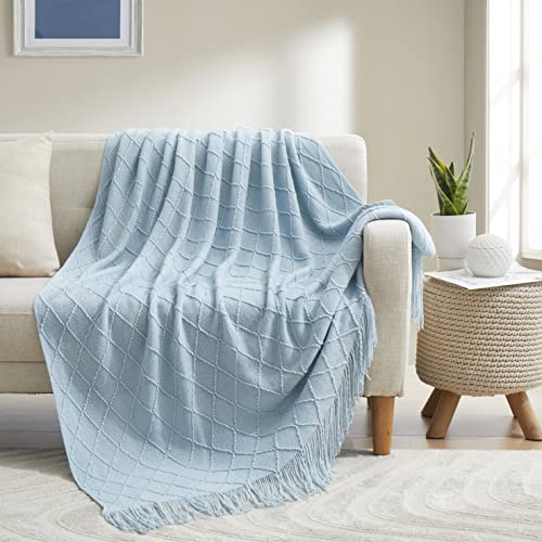 Acrylic Knitted Throw Blanket, 50 x 60 Inches, Light Blue - color: Light Blue