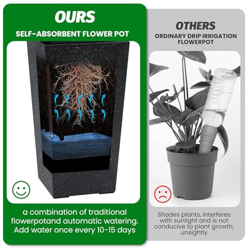 Garvee 22" Self-Watering Tall Planter with Water Level Indicator, Set of 2 - color: Black