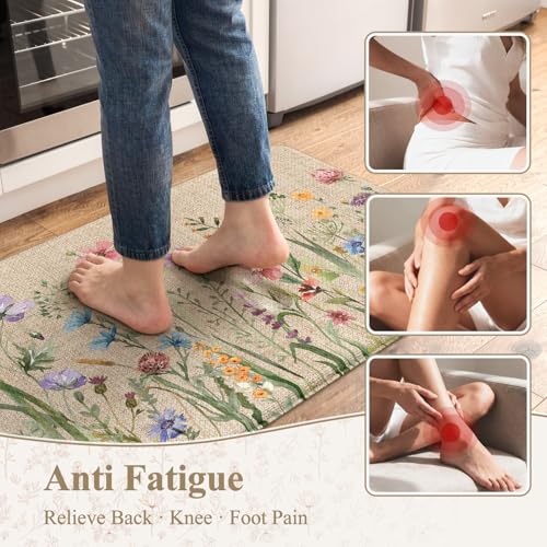 KIMODE Anti Fatigue Kitchen Mats, Farmhouse Floral Kitchen Rugs Sets of 2 - color: Floral/Brown, size: 47"L x 17.3"W x 0.47"Th + 29"L x 17.3"W x 0.47"Th