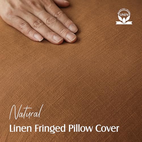 Foindtower Decorative Linen Fringe Throw Pillow Covers 16×16 Inch,Orange - color: Honey Ginder, size: 16" x 16" (Pack of 2)