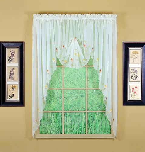 Today's Curtain,Vineyard 3-D Appliqué,Swagger 63", Ecru, 90" W x 63" L - color: Ecru, size: 90"W x 63"L (Pack of 1)
