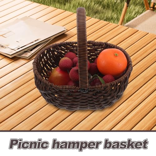 Healifty Vintage Picnic Basket Hand Woven Brown 9.82 X 9.63 X 7.47 in