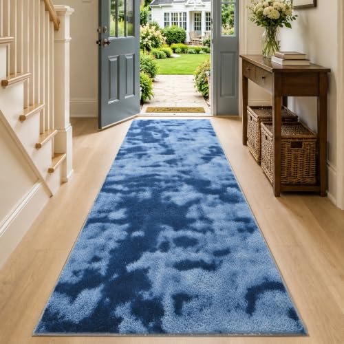 2x8 Tie-dye Dark Teal Runner Rug Washable Non-Slip for Kitchen Hallway - color: 20 Tie-dye Dark Teal, size: 2' x 8' (Runner)