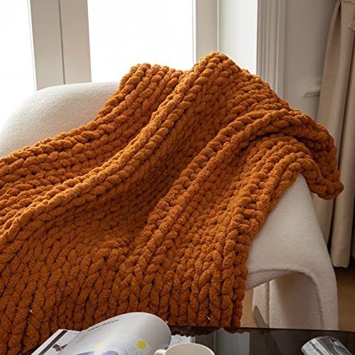WESHIONGOO Chunky Knit Blanket Throw for Couch Bed 40"×40" Burnt Orange - color: Burnt Orange, size: 40"x40"(Small Size Throw)