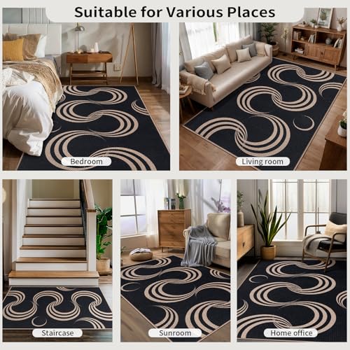 Tangsoo Easy Jute 5x7 Non-Slip Washable Rug,Large Area Rugs for Living Room - color: Black Arc, size: 5' x 7'(Rectangular)