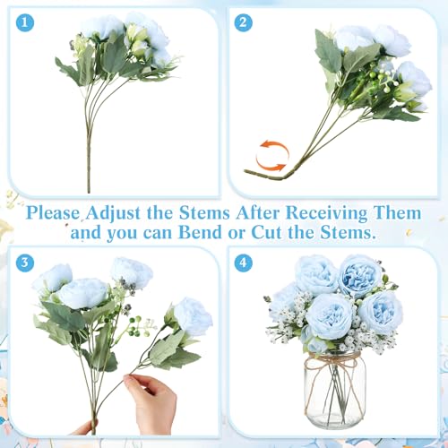 Zeyune 12 Sets Mason Jar Flowers Centerpiece Table Decorations,Blue - color: Blue