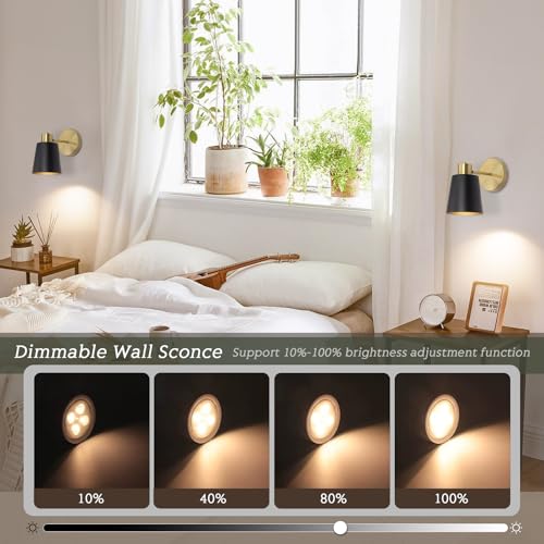 Battery Operated Wall Sconce, Modern Wireless Sconces Set of 2, Cordless Wall Decor Battery Powered Wall Light with Remote Control, Vintage Black and Gold Wall Lamp for Living Room Bathroom Hallwa - color: Black and Gold
