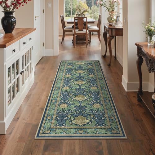 Bavni 2x5 Runner Rug, Washable Vintage Floral Rug, Green Beige - color: Green Beige, size: 2' x 5' (Rectangular)