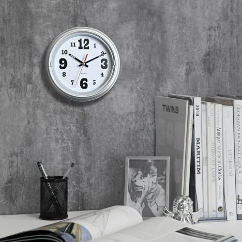 WANGIRO 8" Compact Wall Clock Silent Non-Ticking Battery Powered Silver - color: Silver