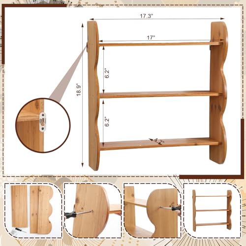 Cinnvoice 2 Pcs Solid Wood Wall Shelf 3-Tier, Brown