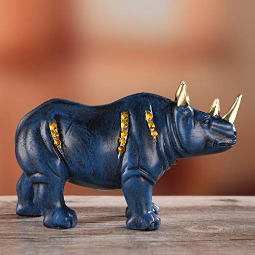 Resin Rhinoceros Statue, Wildlife Rino Animal Figurine, Blue, 6.3in(L) - size: 6.7" Length