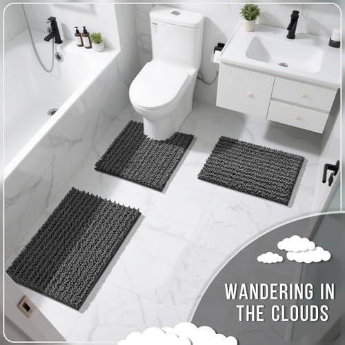 Yimobra Bathroom Rugs Sets 2 Piece, Super Absorbent Bath Mat Set, Dark Grey - color: Dark Grey, size: 32''x20''+24''x17''