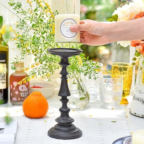 Sungmor Rustic Cast Iron Pillar Candle Holder, 9.6 Inches Tall - color: Large - 9.4inch Tall