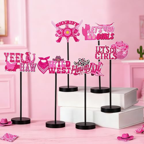 DoubleFill 6 Pcs Pink Cowgirl Disco Decoration for Table Centerpieces - style: Cow Girl