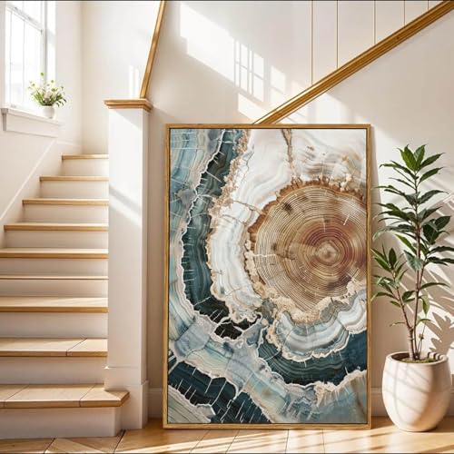 BingruiArt Faux Wood Tree Ring 06 Canvas Wall Art 24x36 Framed - color: Tree Ring - 06, size: 36"L x 24"W
