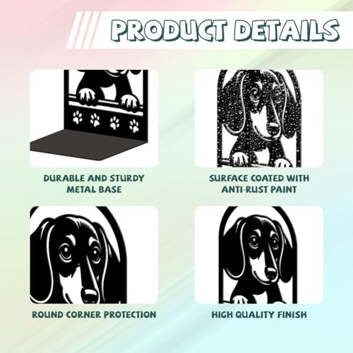 Peacoblue 5.3"x4.3"x7.9" Metal Bookends, Heavy Duty Book Ends for Shelves - style: Sausage Dog with Paw Prints