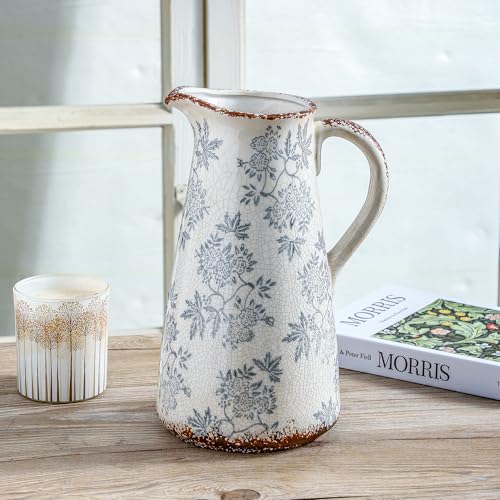Enra Blue and White Ceramic Pitcher Vase, 12.2" Tall Flower Vase - color: 03-blue and White-12.2 Inch