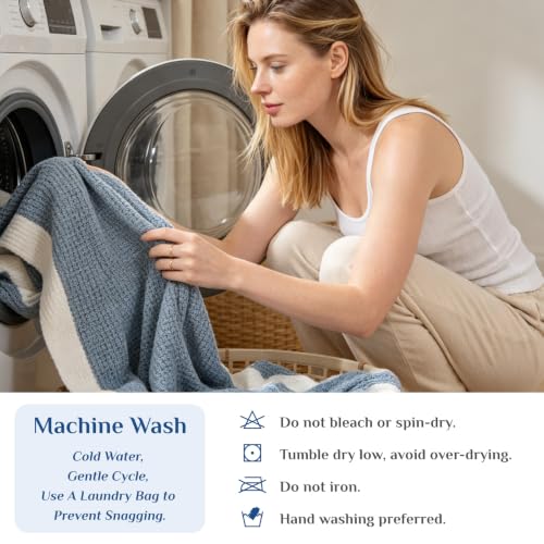 BEDELITE Soft Cozy Chenille Waffle Knit Throw Blanket,Farmhouse Boho - color: Blue, size: Twin(60"x80")
