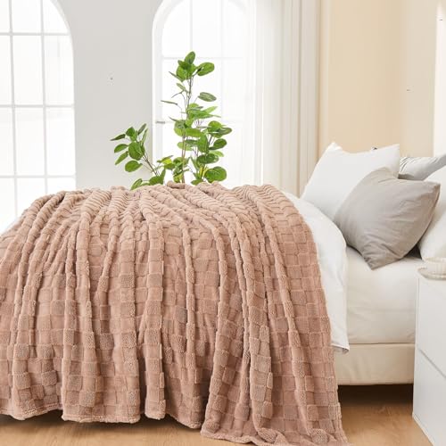 NEWCOSPLAY 3D Checkered Flannel Twin Blanket, Taupe Checkered, 60"x80" - color: Taupe Checkered, size: Twin(60"x80")