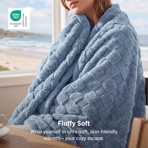 Bedsure Checkered Soft Cozy Fleece Blanket Full Size, Ashley Blue, 84"×90" - color: 02 Ashley Blue, size: Full (84" X 90")