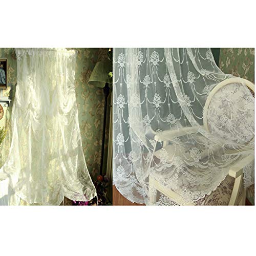 FADFAY Balloon Curtain Adjustable Tie-Up Off White Lace Semi Sheer Window Curtain Shade European Style Embroidered for Living Room Bedroom 1 Panel 78''59'' - size: 59"W x 78"L (Pack of 1)