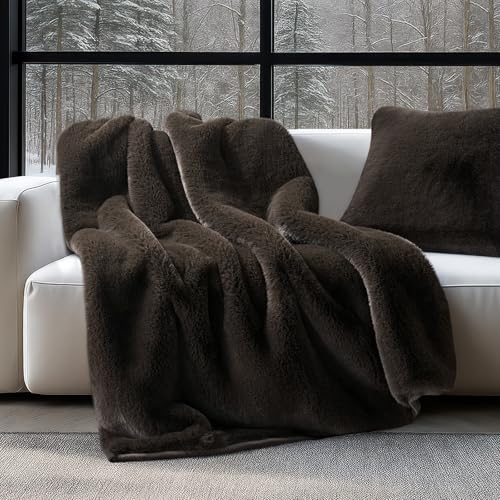 EverGrace Faux Chinchilla Fur Throw Blanket, 60"x80", Espresso Mink - color: Espresso Mink, size: 60"x80"